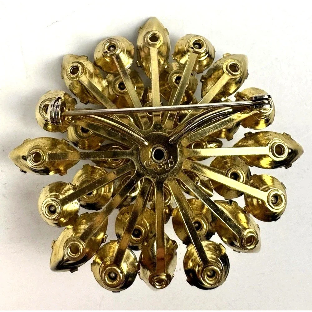 VTG Coro Signed Large Snowflake Brooch Pin Aurora Borealis Rhinestones Pearls